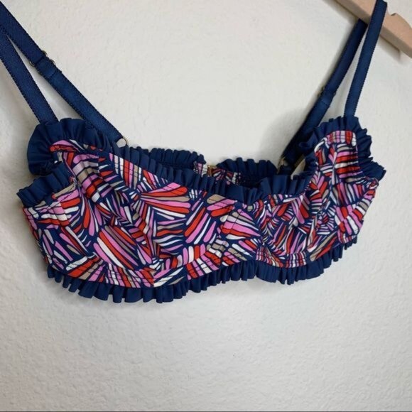 Marc By Marc Jacobs Swimwear Bikini Top Small Blue & Multicolor Ruffle Straps - Picture 3 of 10